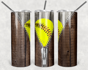 Softball Zipper 20 oz Skinny Sublimation Tumbler