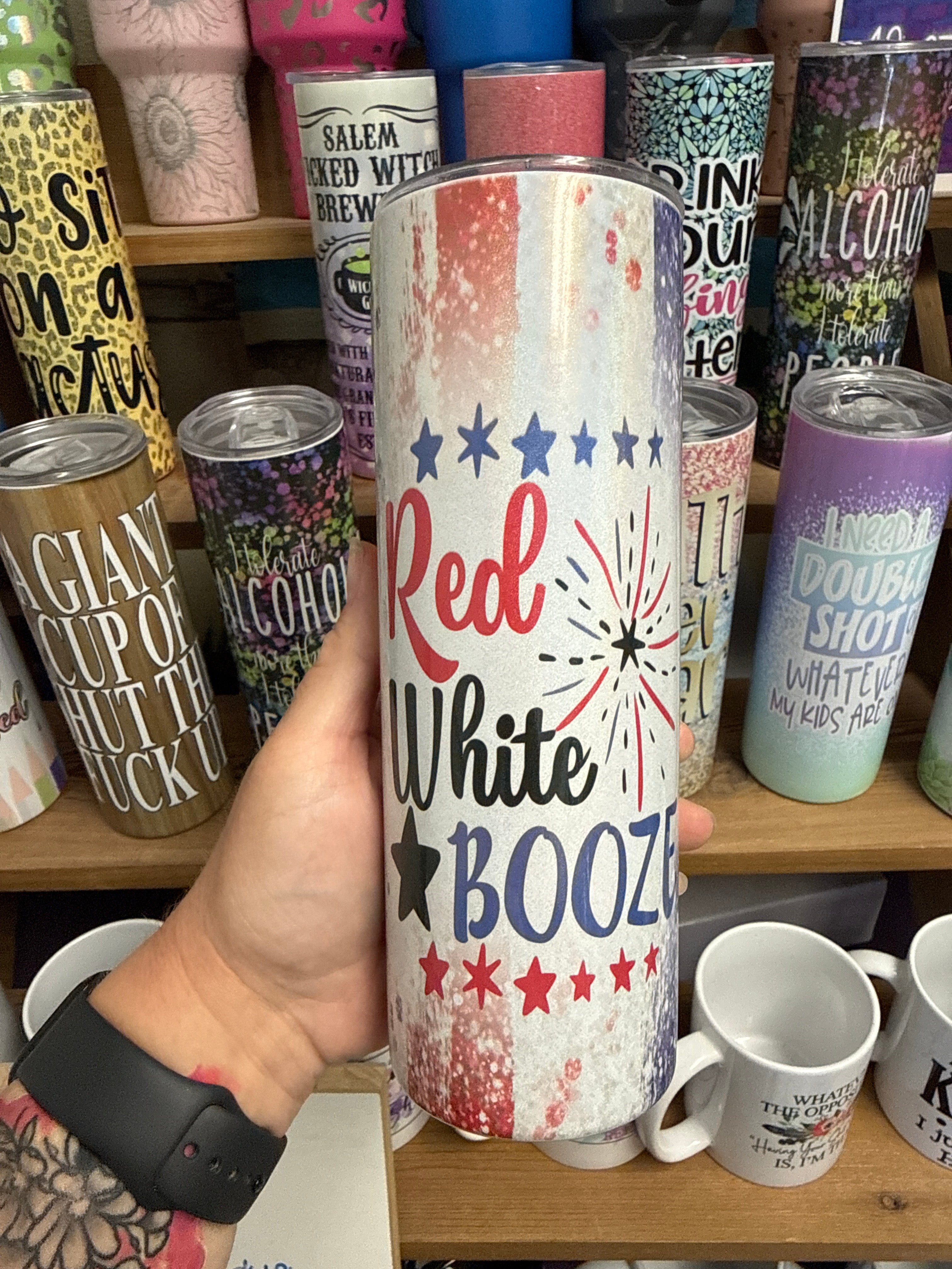 Red White and Booze Holographic 20 oz RTS Tumbler