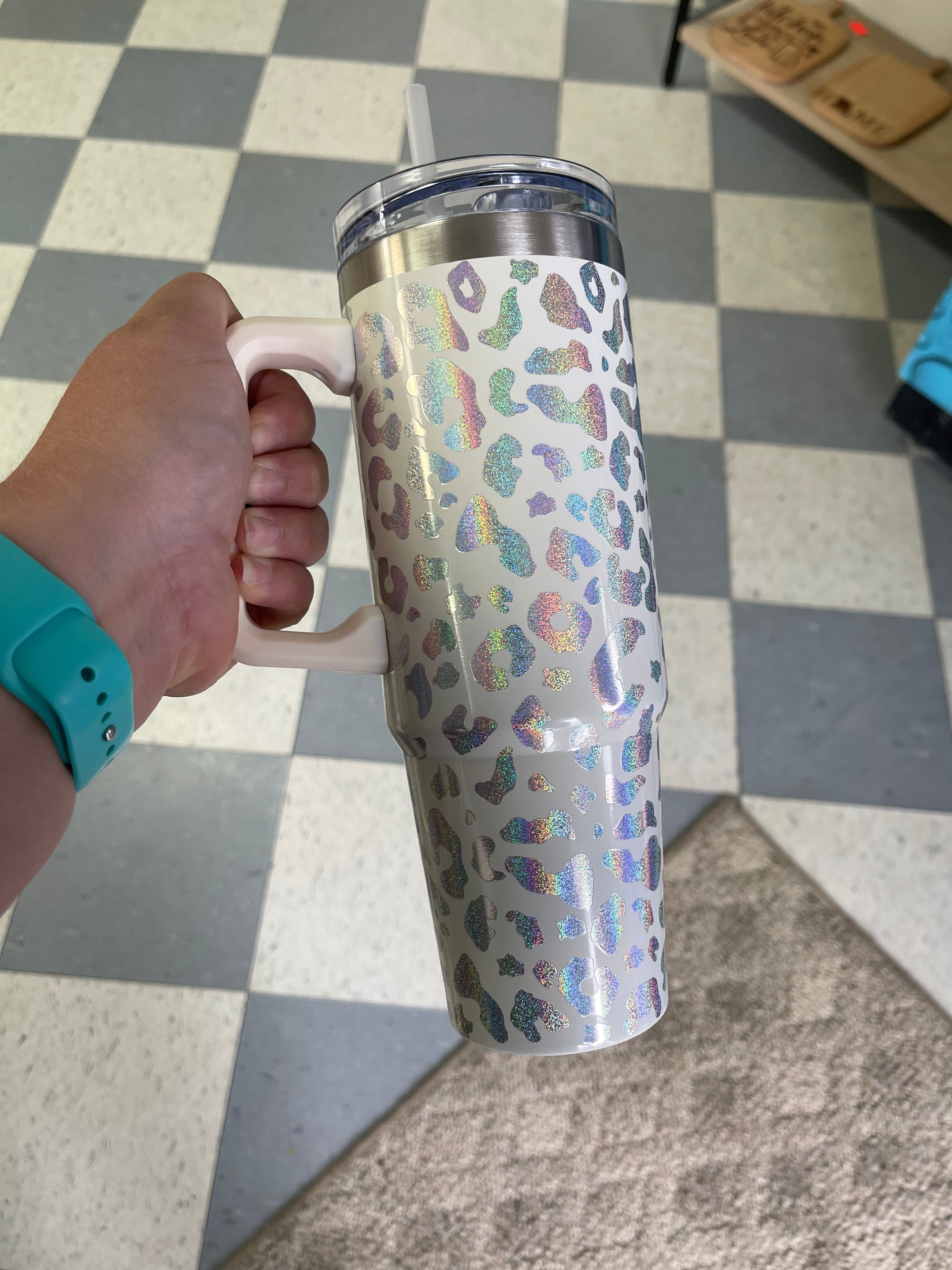 40 Oz Tumbler - Holographic Leopard Print