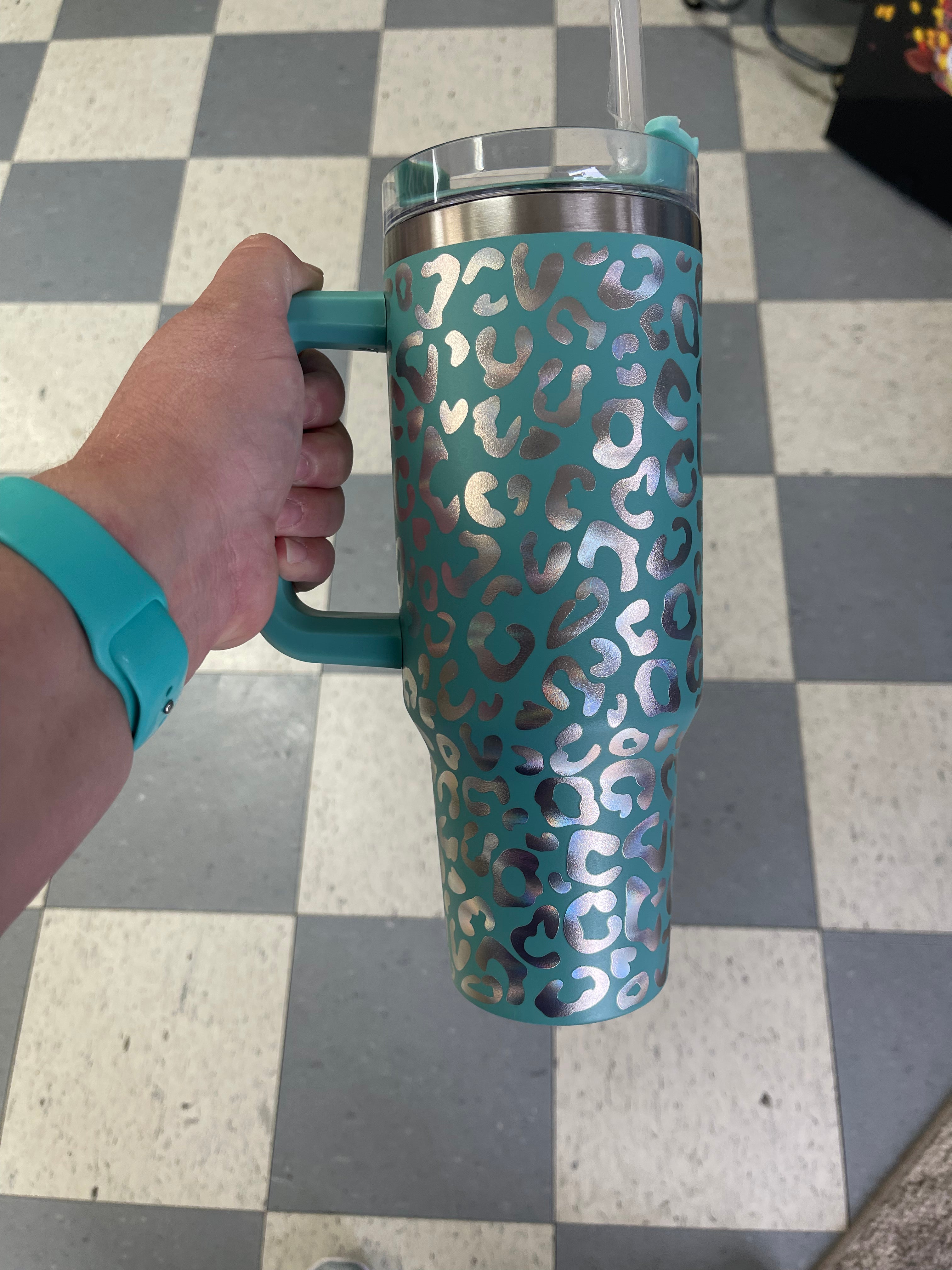 40 Oz Tumbler - Holographic Leopard Print