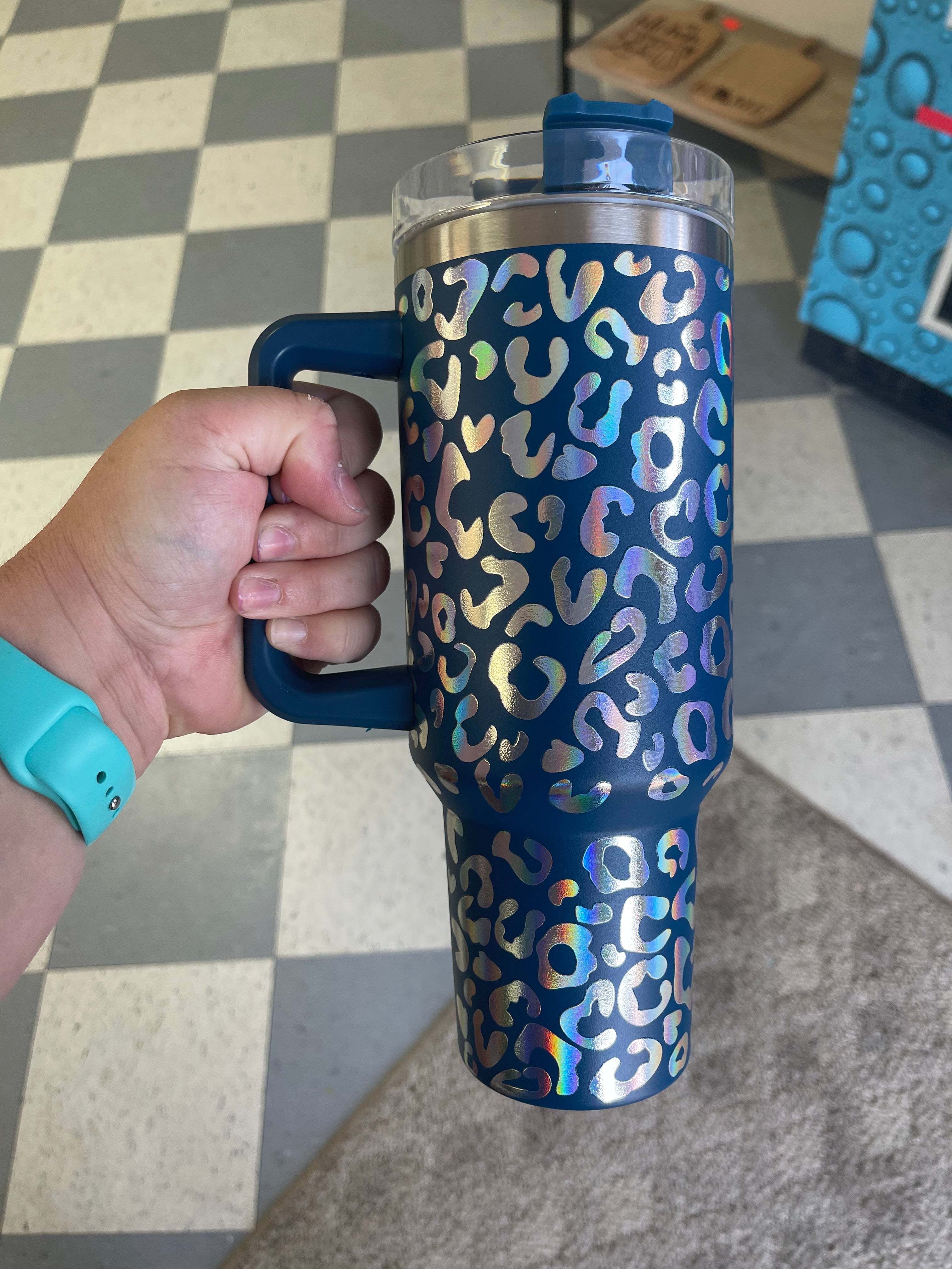 40 Oz Tumbler - Holographic Leopard Print