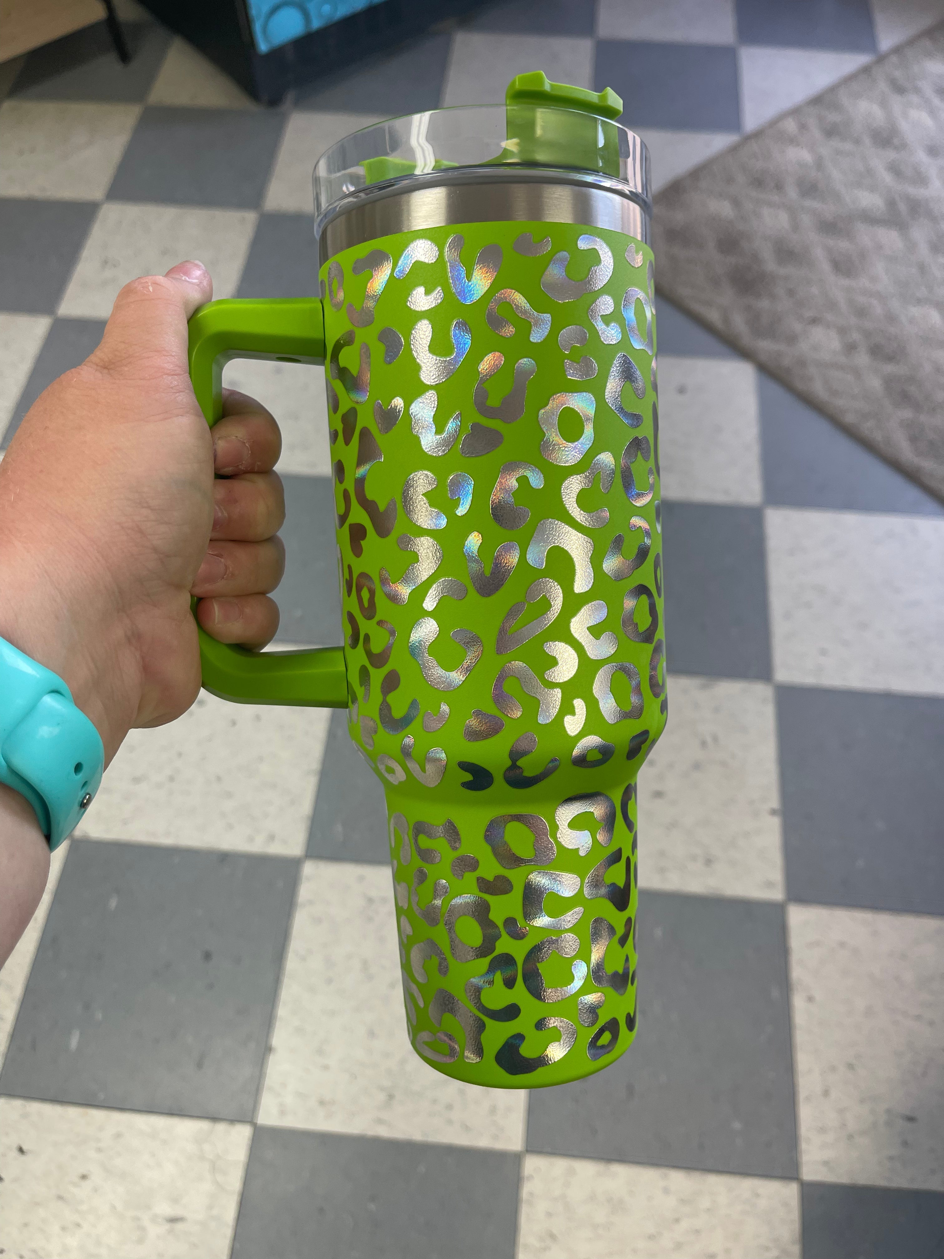 40 Oz Tumbler - Holographic Leopard Print