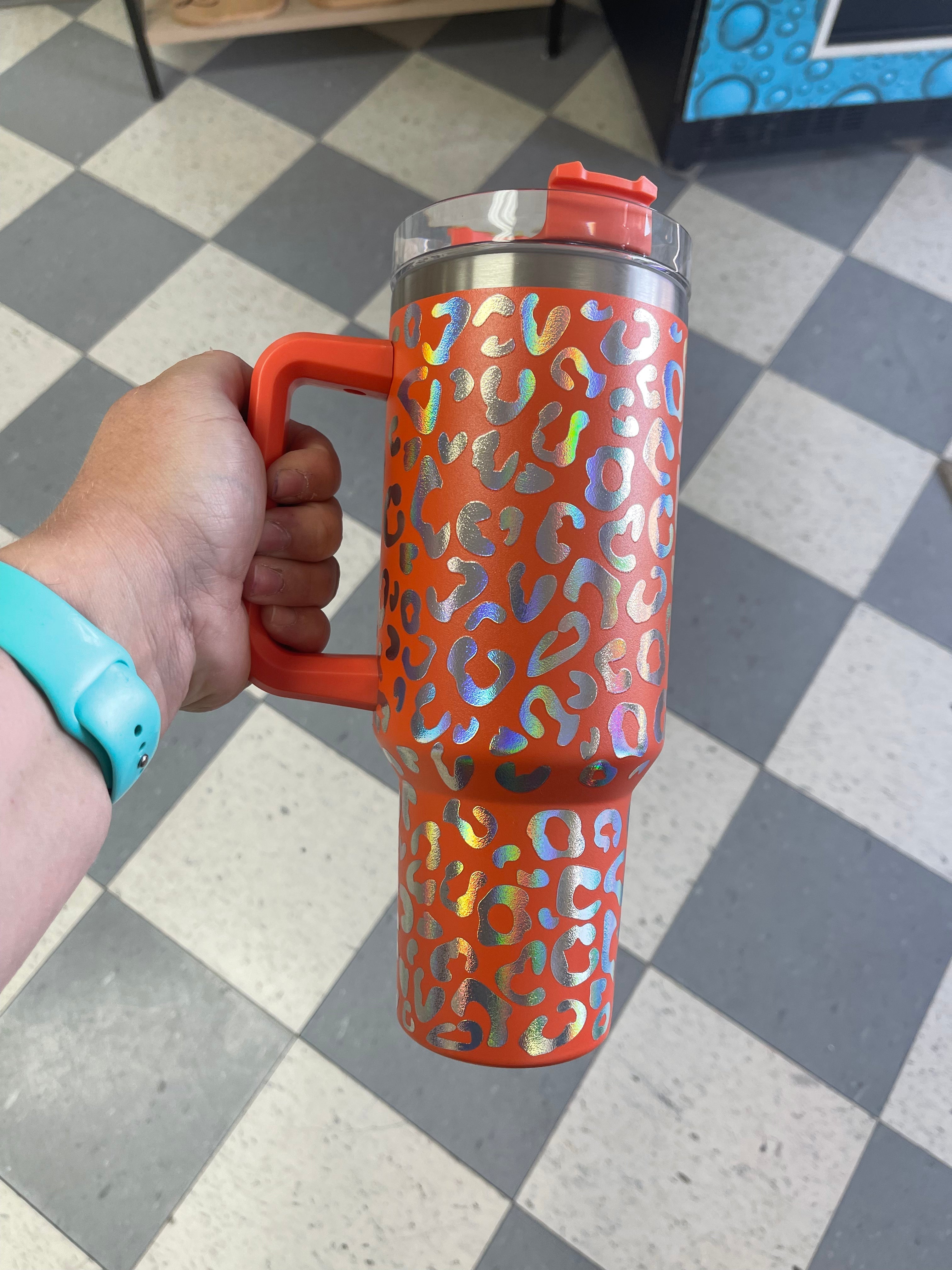 40 Oz Tumbler - Holographic Leopard Print