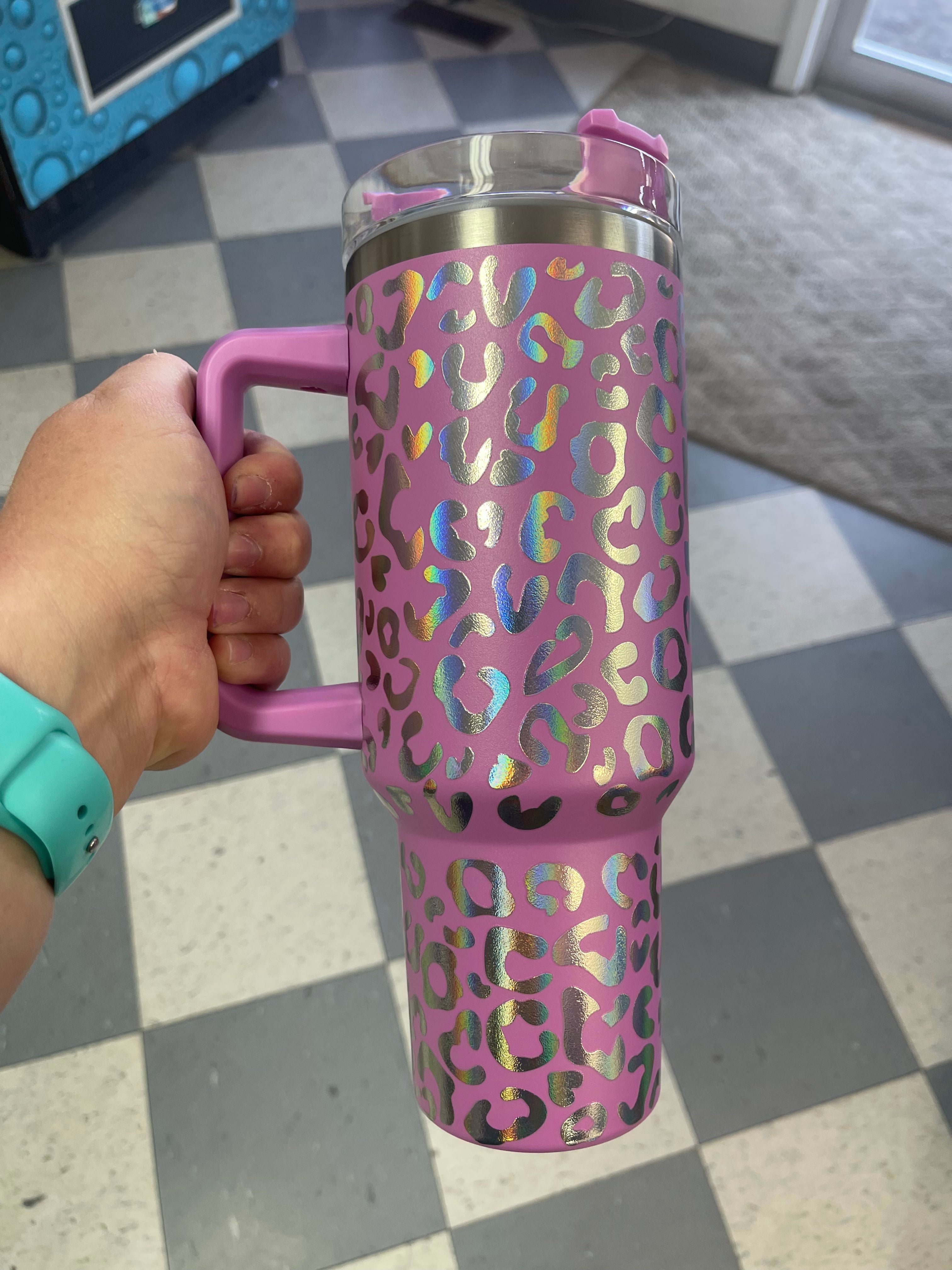 40 Oz Tumbler - Holographic Leopard Print