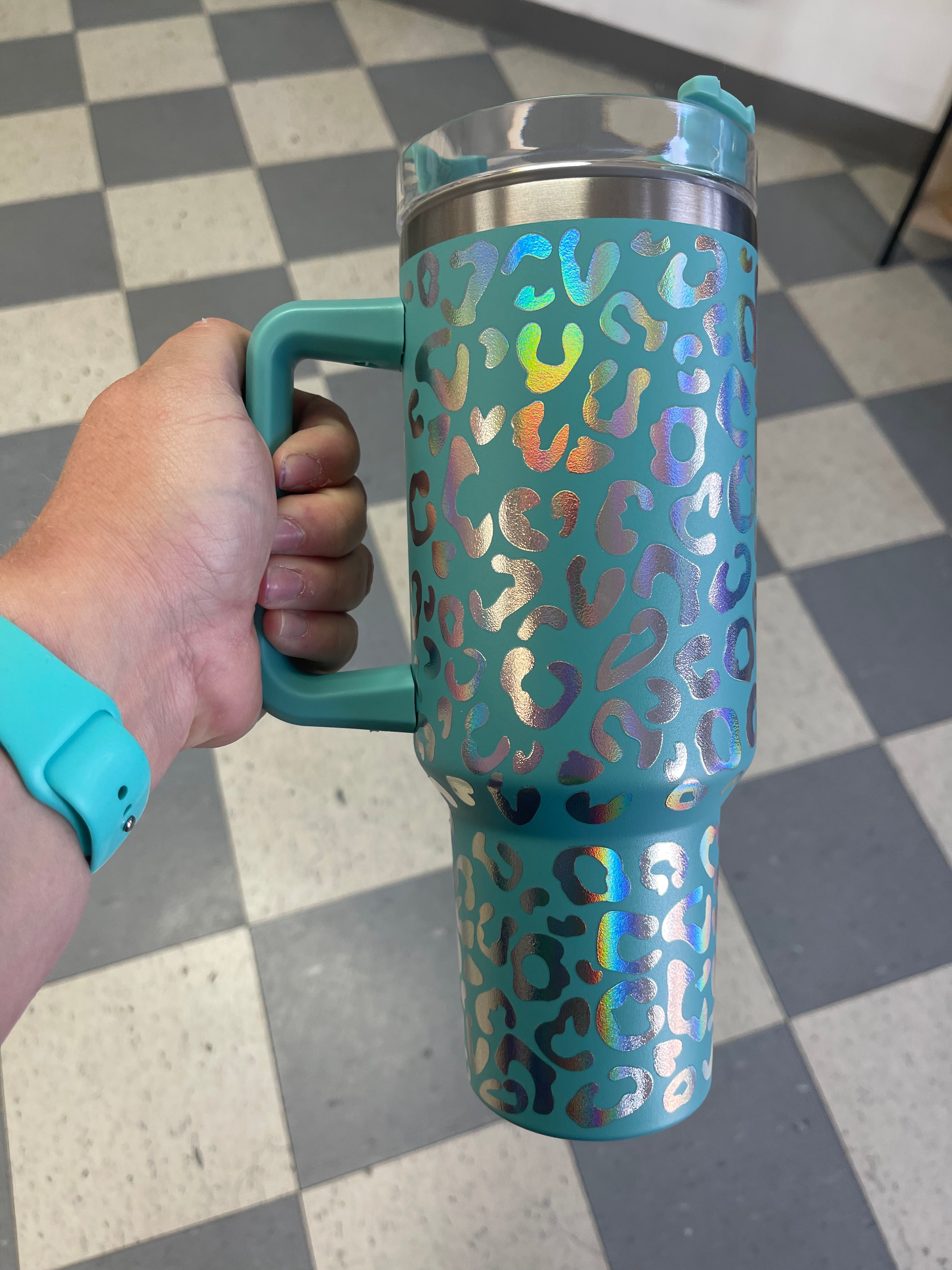 40 Oz Tumbler - Holographic Leopard Print