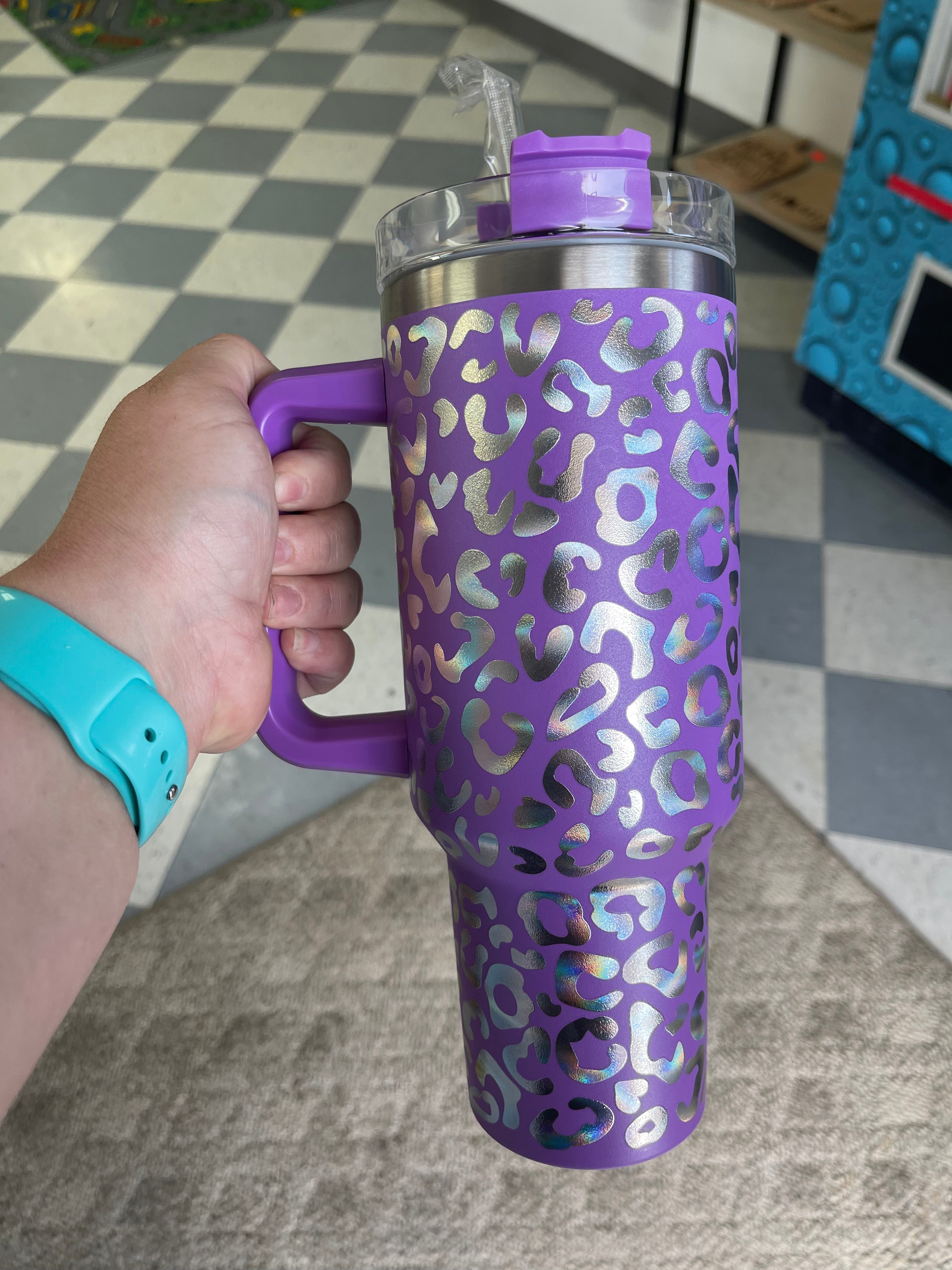 40 Oz Tumbler - Holographic Leopard Print