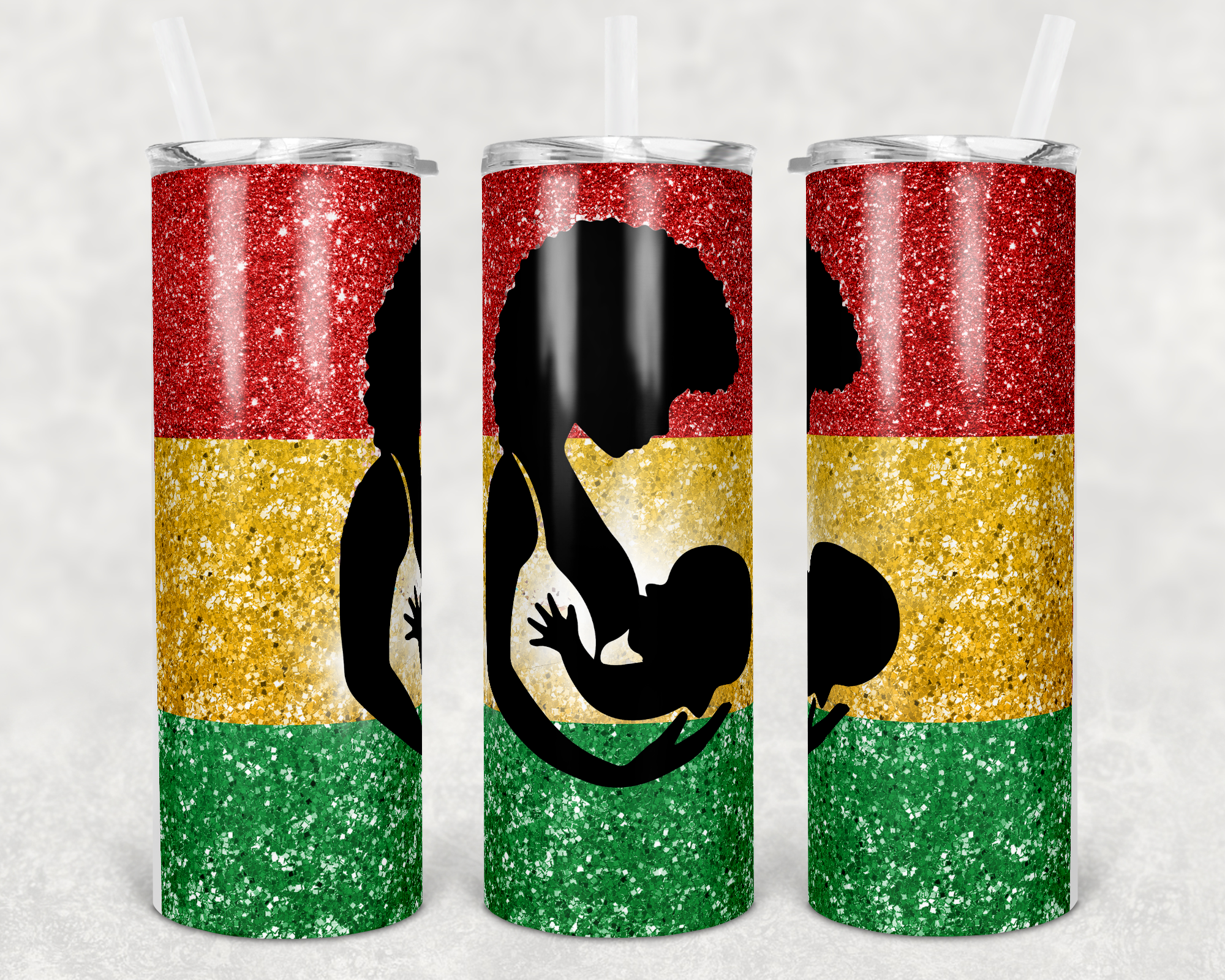 African American Momma Breastfeeding on Red Yellow Green Background 20 oz Skinny Sublimation Tumbler
