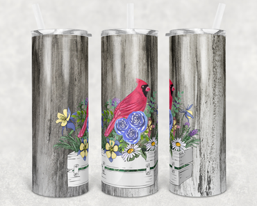 Cardinal on Flower Box 20 oz Skinny Sublimation Tumbler