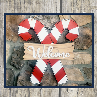 Welcome Candy Cane Door Hanger - Paint Party - Book A Party