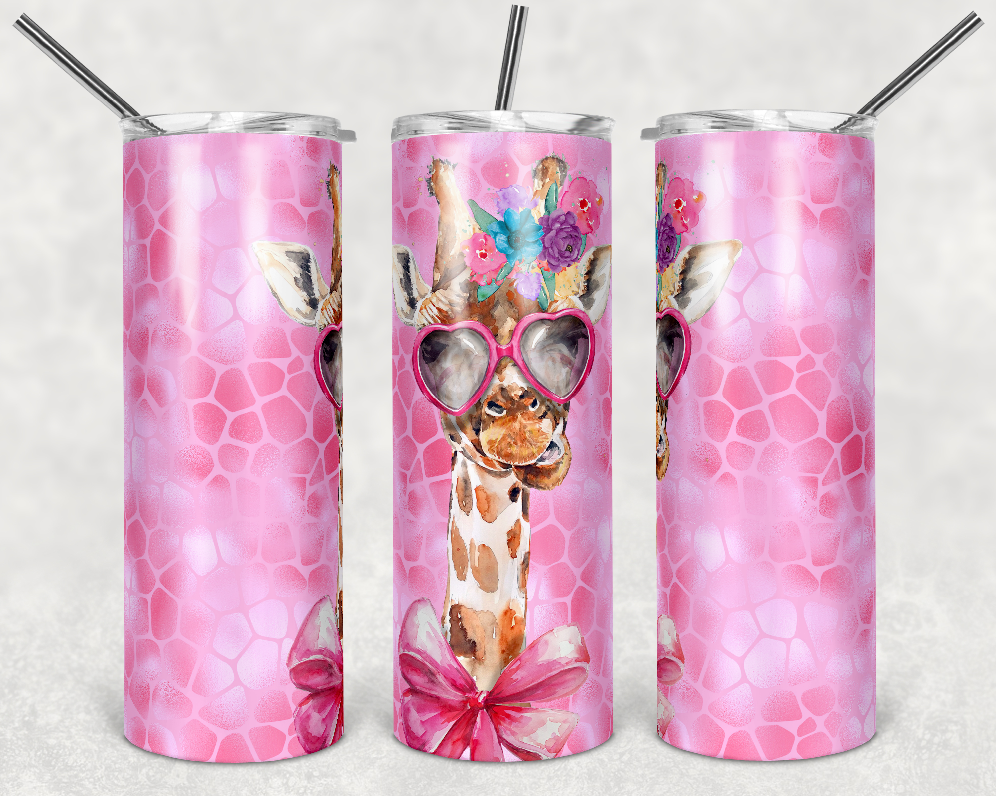 Giraffe Pink Faux Glitter Tumbler | Personalized!