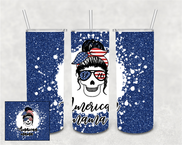 Blue American Mama Messy Bun 20 oz Skinny Sublimation Tumbler