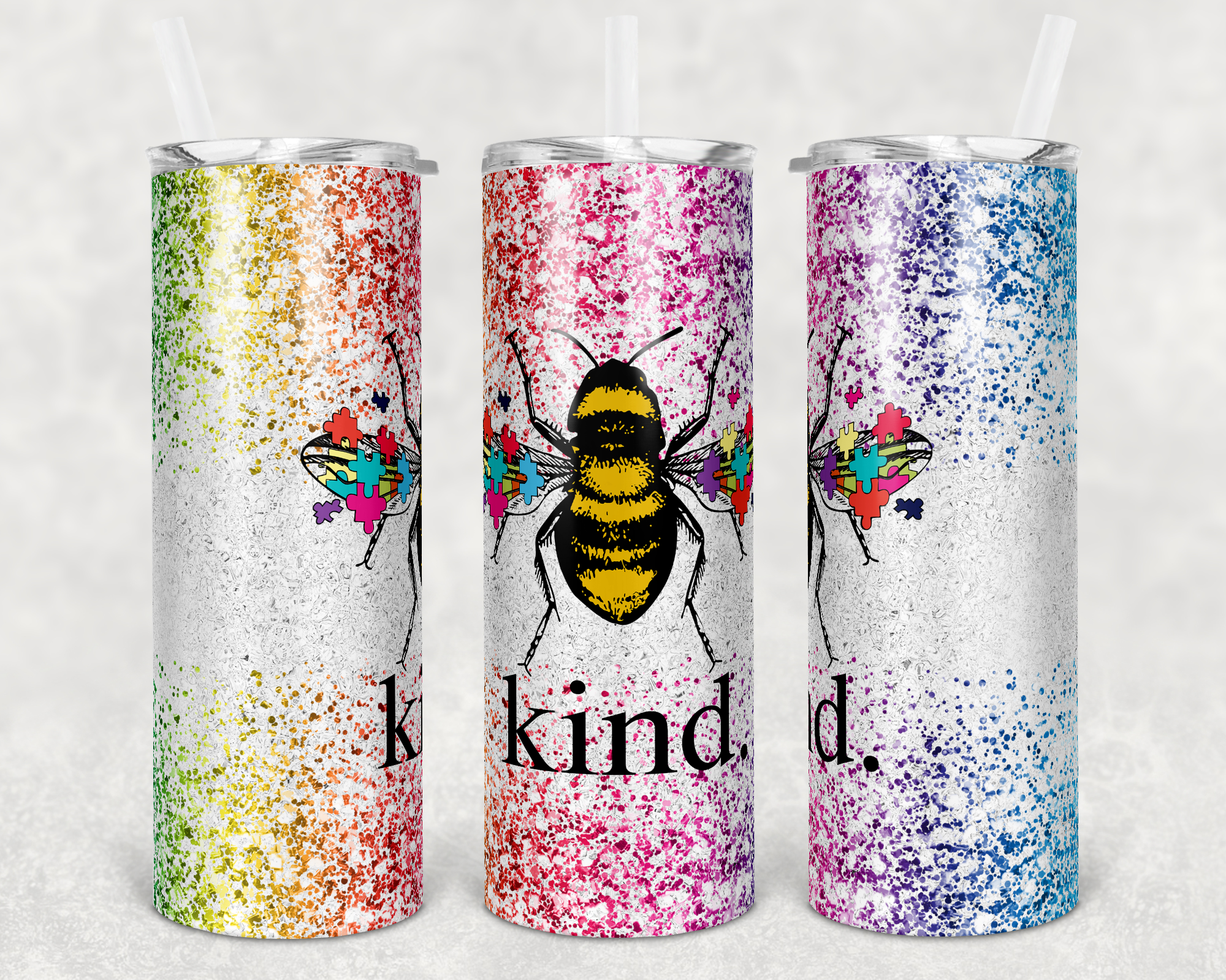 Bee Kind Autism Puzzle Piece 20 oz Skinny Sublimation Tumbler