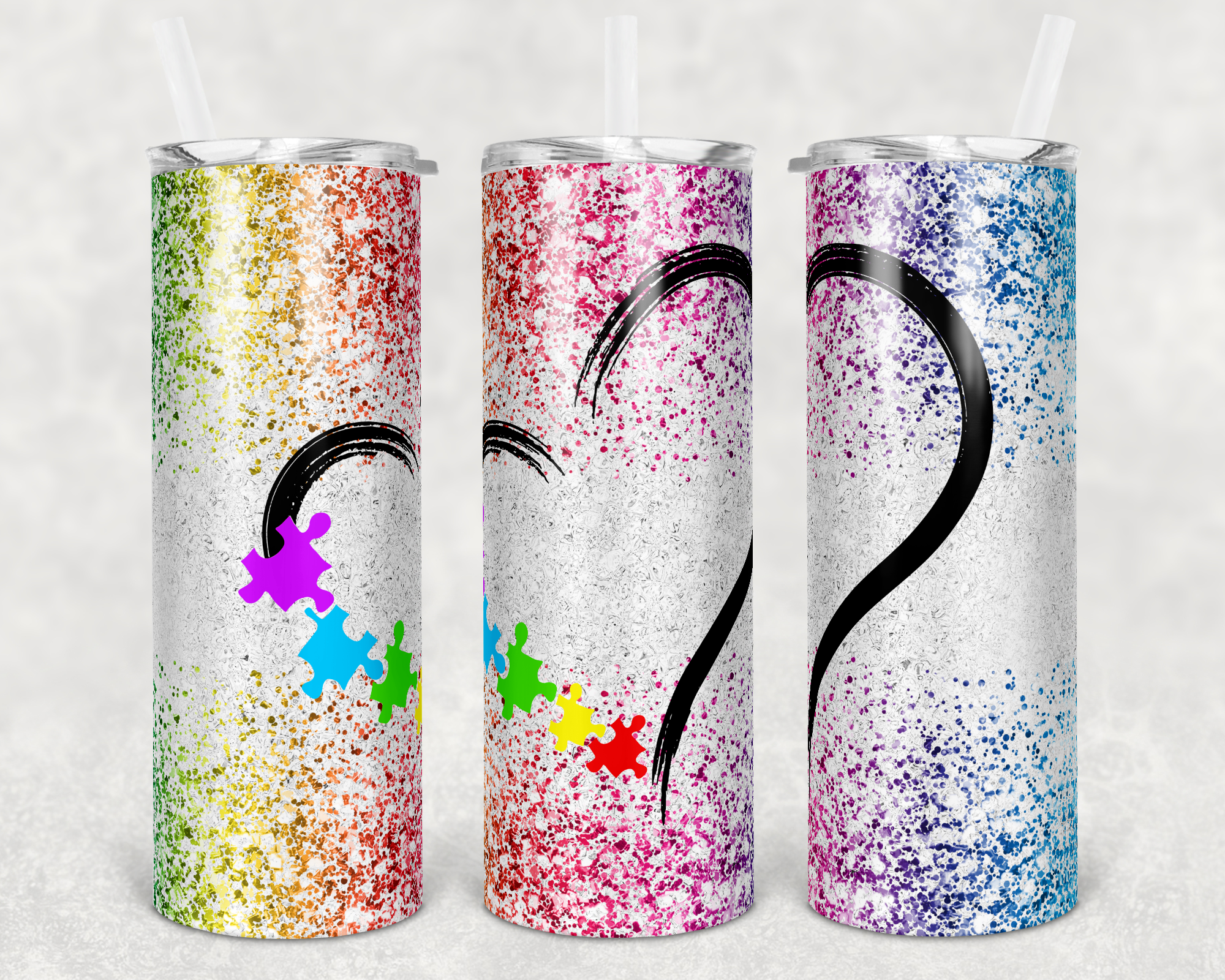 Autism Puzzle Piece Heart 20 oz Skinny Sublimation Tumbler