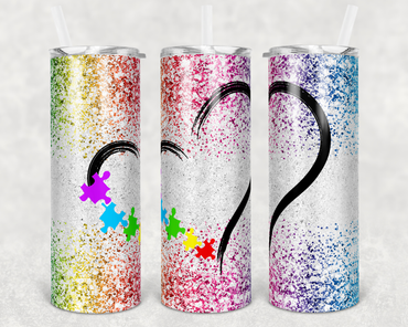 Autism Puzzle Piece Heart 20 oz Skinny Sublimation Tumbler