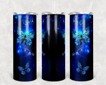 Blue Black Butterfly 20 oz Skinny Sublimation Tumbler