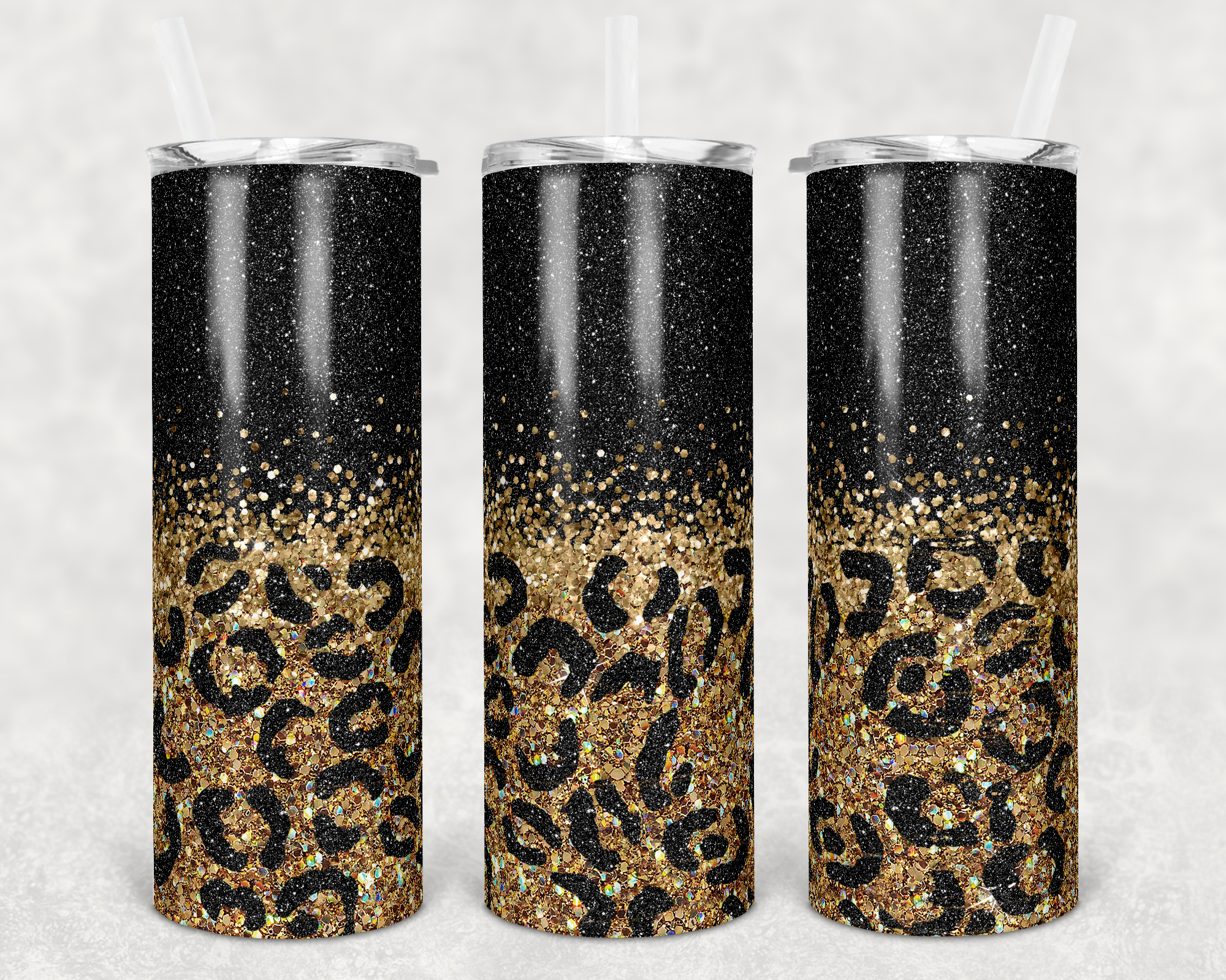 Black Gold Leopard Faux Glitter 20 oz Skinny Sublimation Tumbler