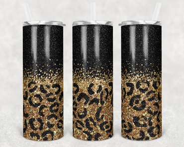 Black Gold Leopard Faux Glitter 20 oz Skinny Sublimation Tumbler