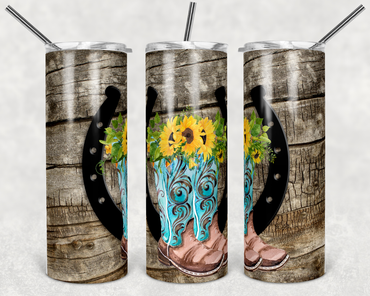 Boots and Sunflowers Horseshoe 20 oz Skinny Sublimation Tumbler