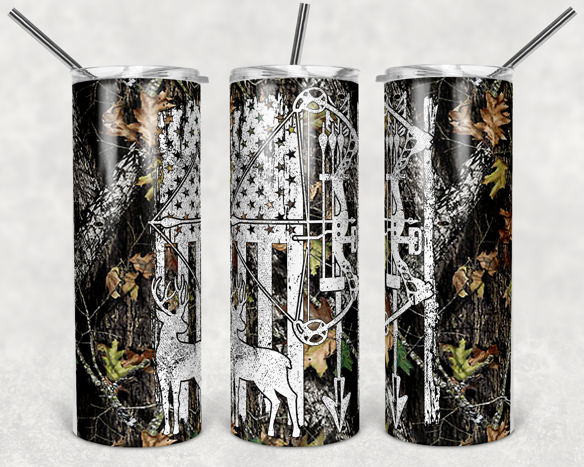 Camo Deer Hunting Bow Hunter 20 oz Skinny Sublimation Tumbler