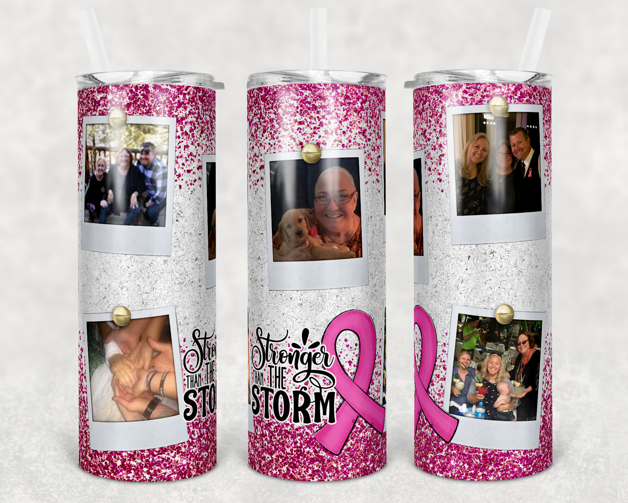 Stronger Than the Storm Breast Cancer Custom Photo 20 oz Skinny Sublimation Tumbler