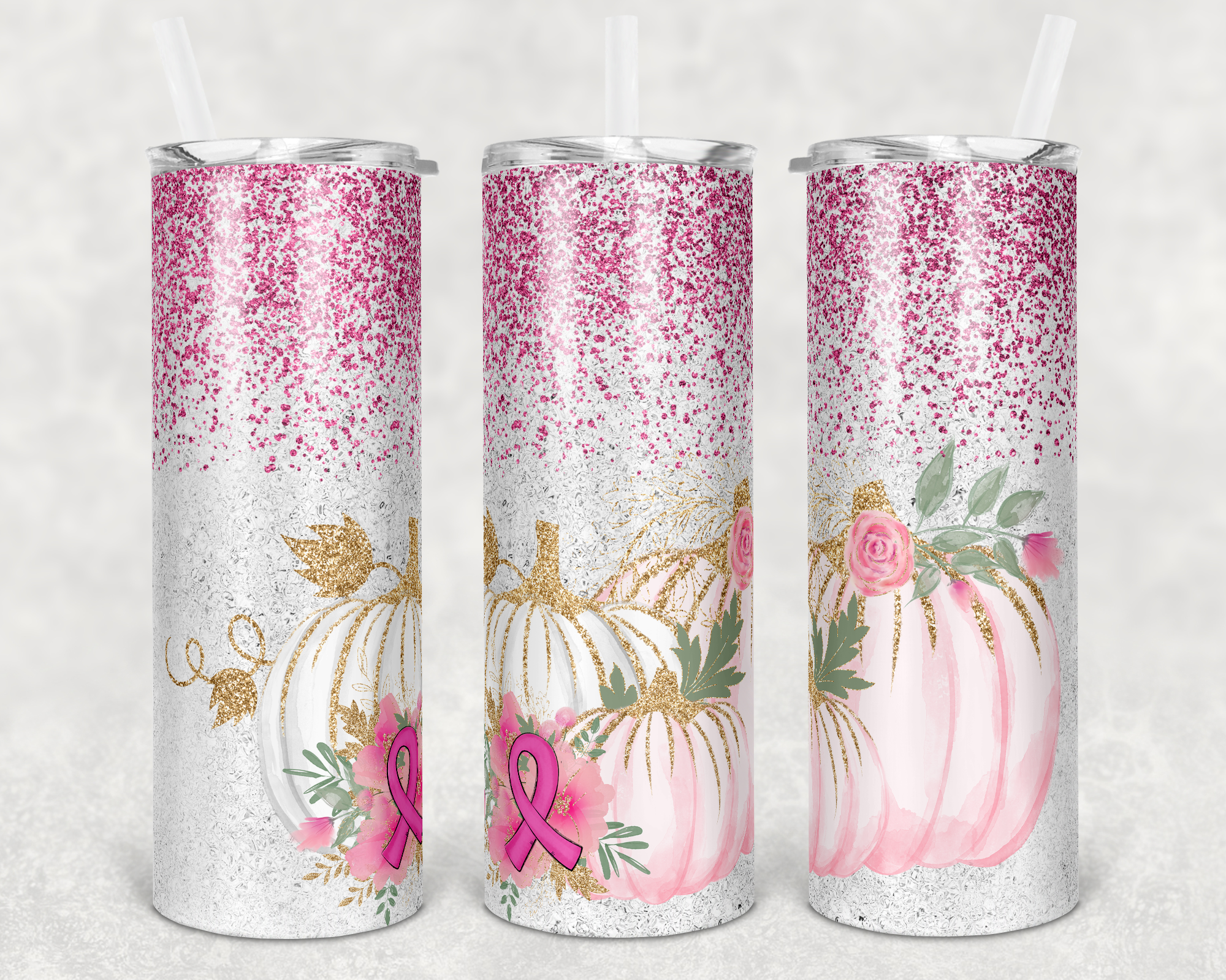 Breast Cancer Pastel Pumpkins 20 oz Skinny Sublimation Tumbler