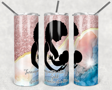 African American Momma Breastfeeding on Marble Background with Words 20 oz Skinny Sublimation Tumbler