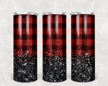 Buffalo Plaid with Faux Glitter 20 oz Skinny Sublimation Tumbler