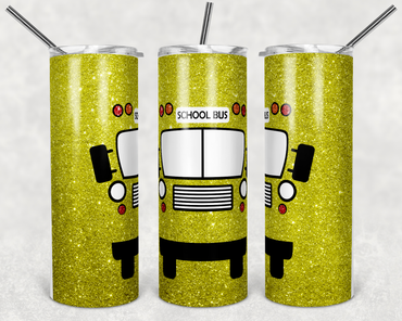 School Bus Faux Glitter 20 oz Skinny Sublimation Tumbler