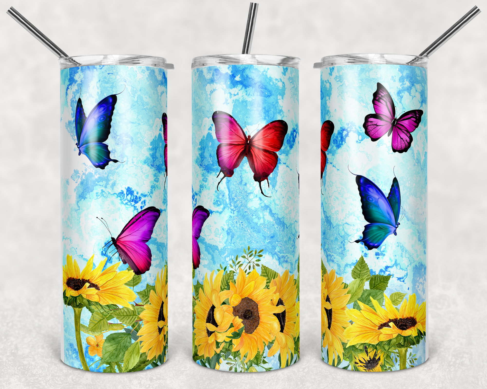 Butterfly Sunflower 20 oz Skinny Sublimation Tumbler