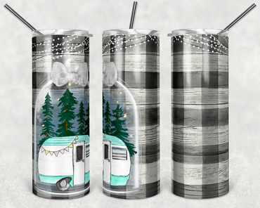 Camper in a Jar on Black and White Plaid 20 oz Skinny Sublimation Tumbler