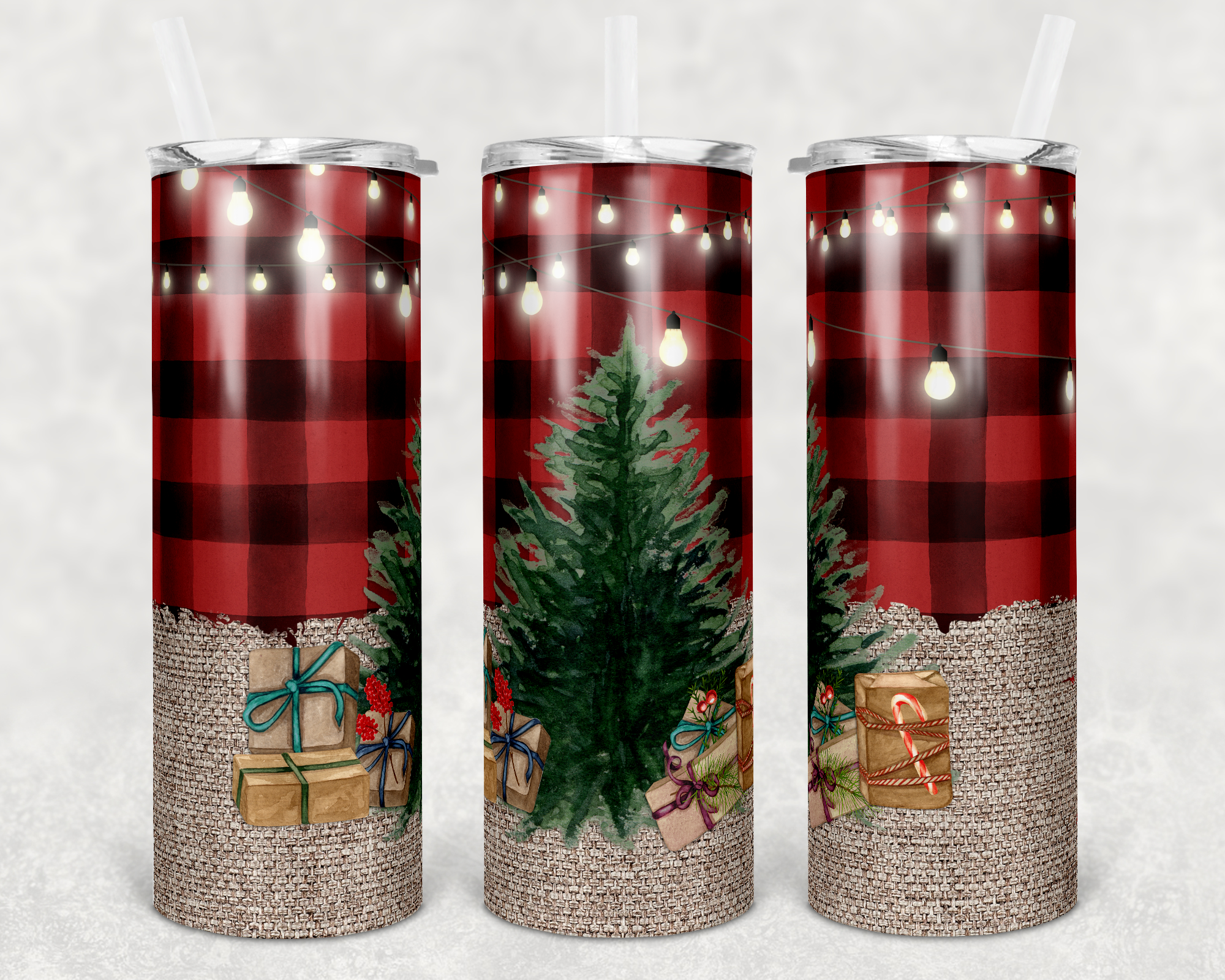 Buffalo Plaid Background Christmas Tree 20 oz Skinny Sublimation Tumbler