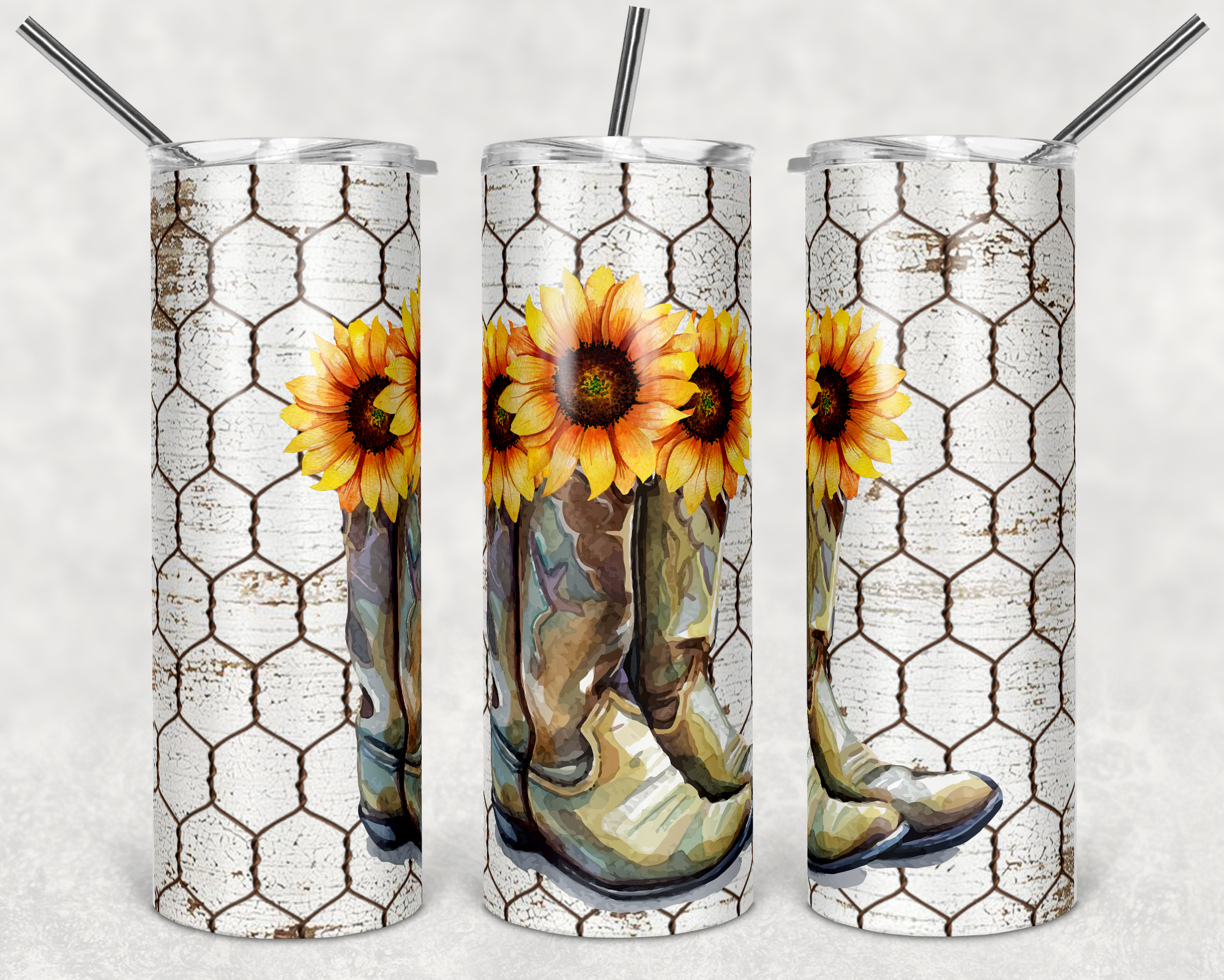 Sunflower Cowboy Boots 20 oz Skinny Sublimation Tumbler