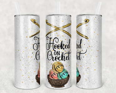 Hooked On Crochet White Background 20 oz Skinny Sublimation Tumbler