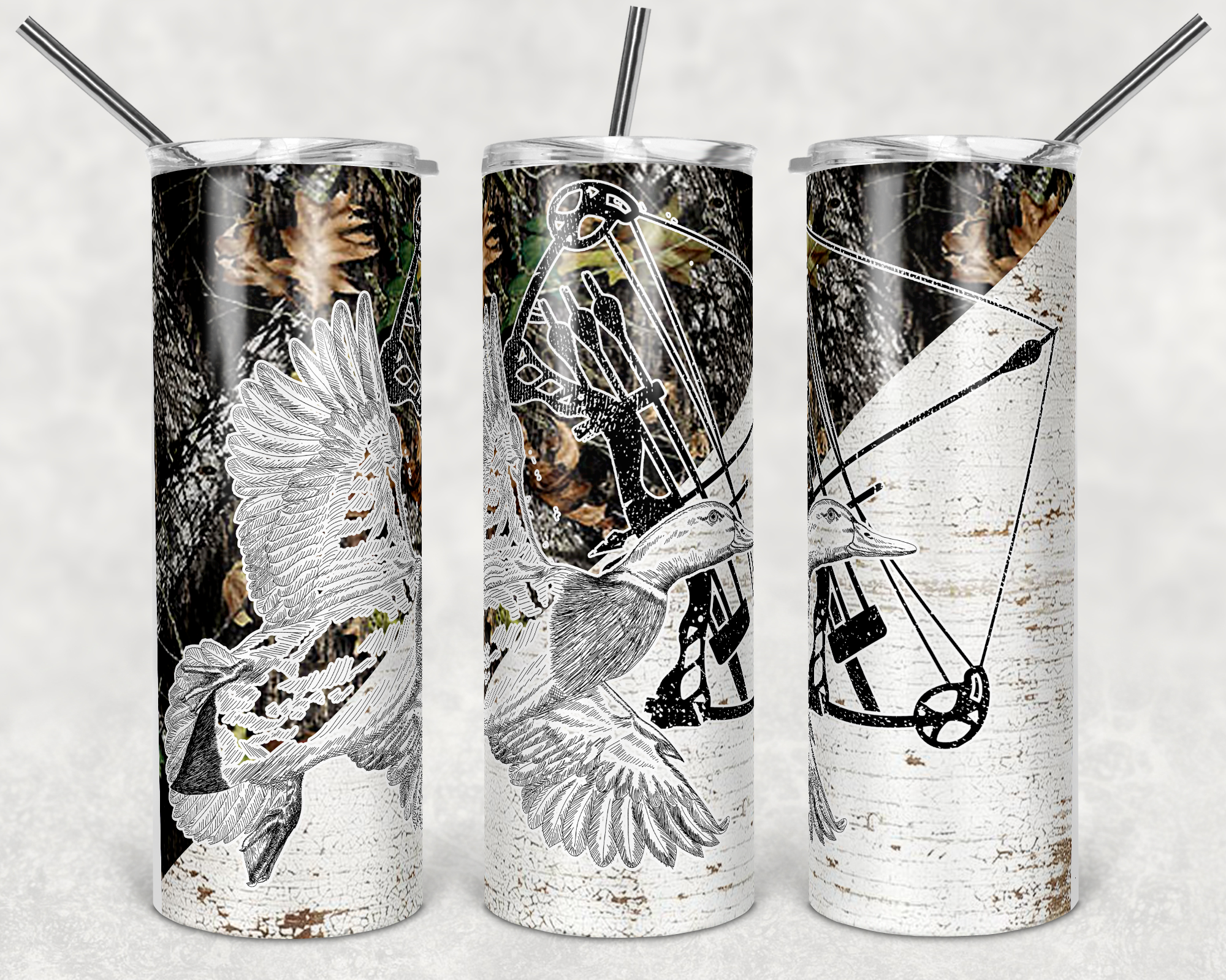 Duck Hunting with Bow Camo 20 oz Skinny Sublimation Tumbler