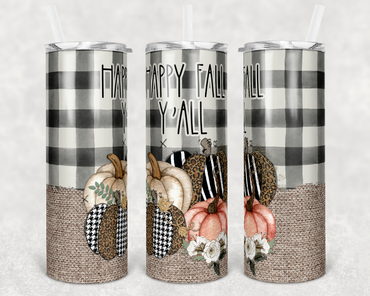 Happy Fall Y'all Leopard Pumpkin 20 oz Skinny Sublimation Tumbler