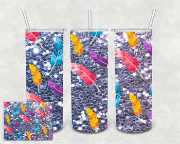 Feather Faux Glitter 20 oz Skinny Sublimation Tumbler