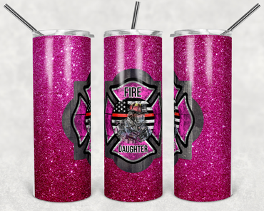 Fire Daughter Faux Glitter 20 oz Skinny Sublimation Tumbler