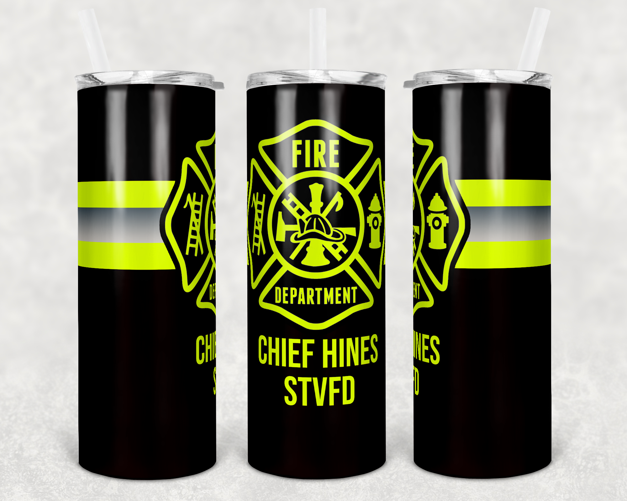 Black and Yellow Firefighter 20 oz Skinny Sublimation Tumbler