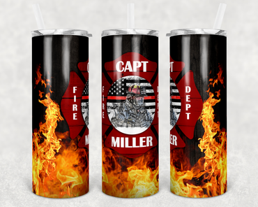 Flame Background Firefighter 20 oz Skinny Sublimation Tumbler