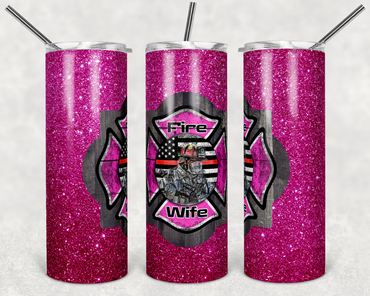 Fire Wife Faux Glitter 20 oz Skinny Sublimation Tumbler