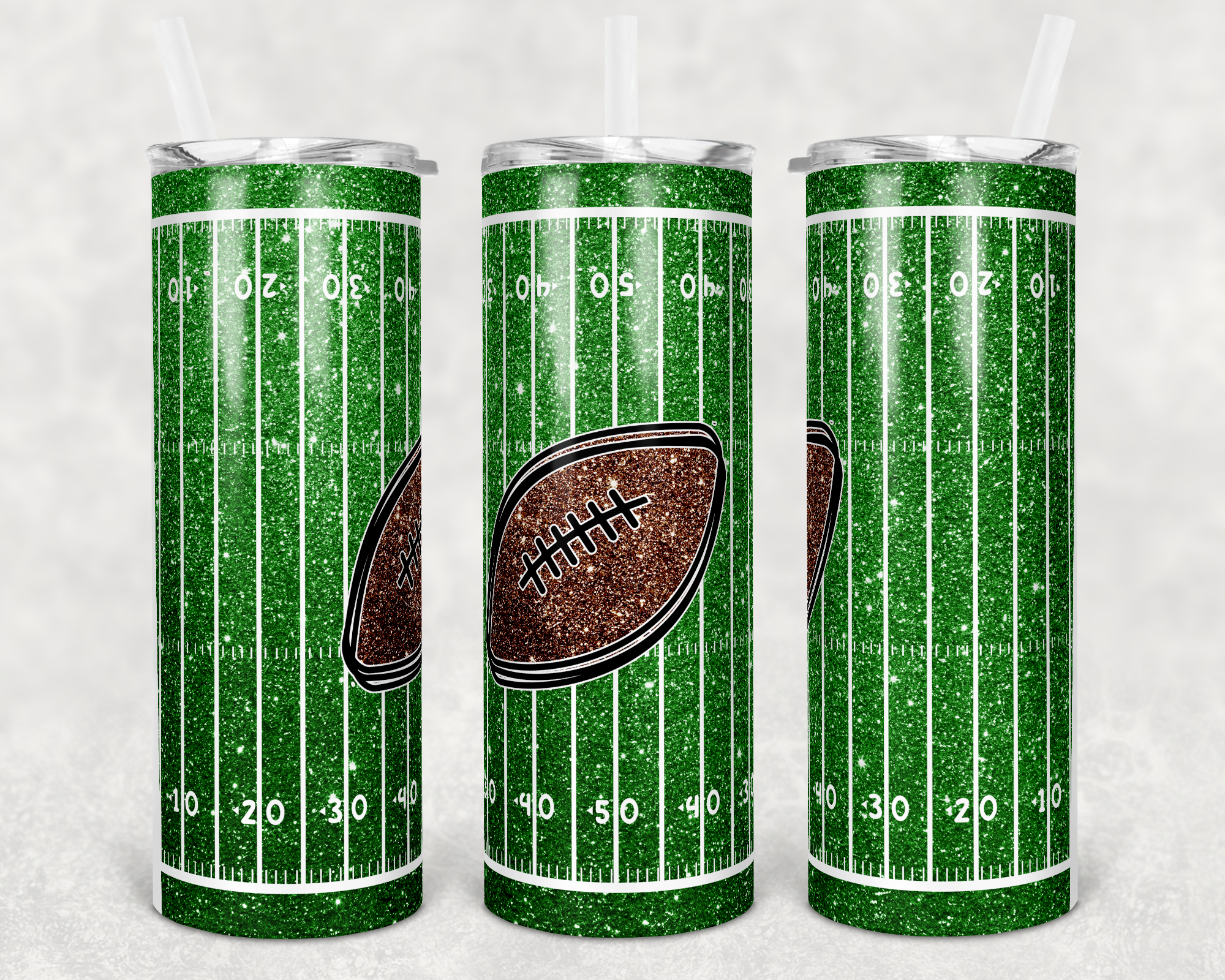 Faux Glitter Football Field With Football 20 oz Skinny Sublimation Tumbler