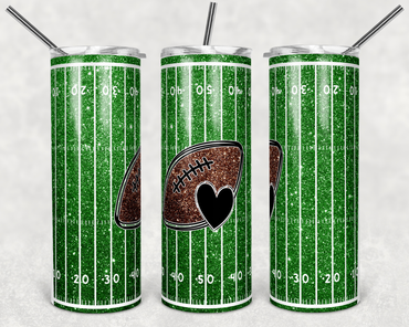Faux Glitter Football Field With Football Heart 20 oz Skinny Sublimation Tumbler
