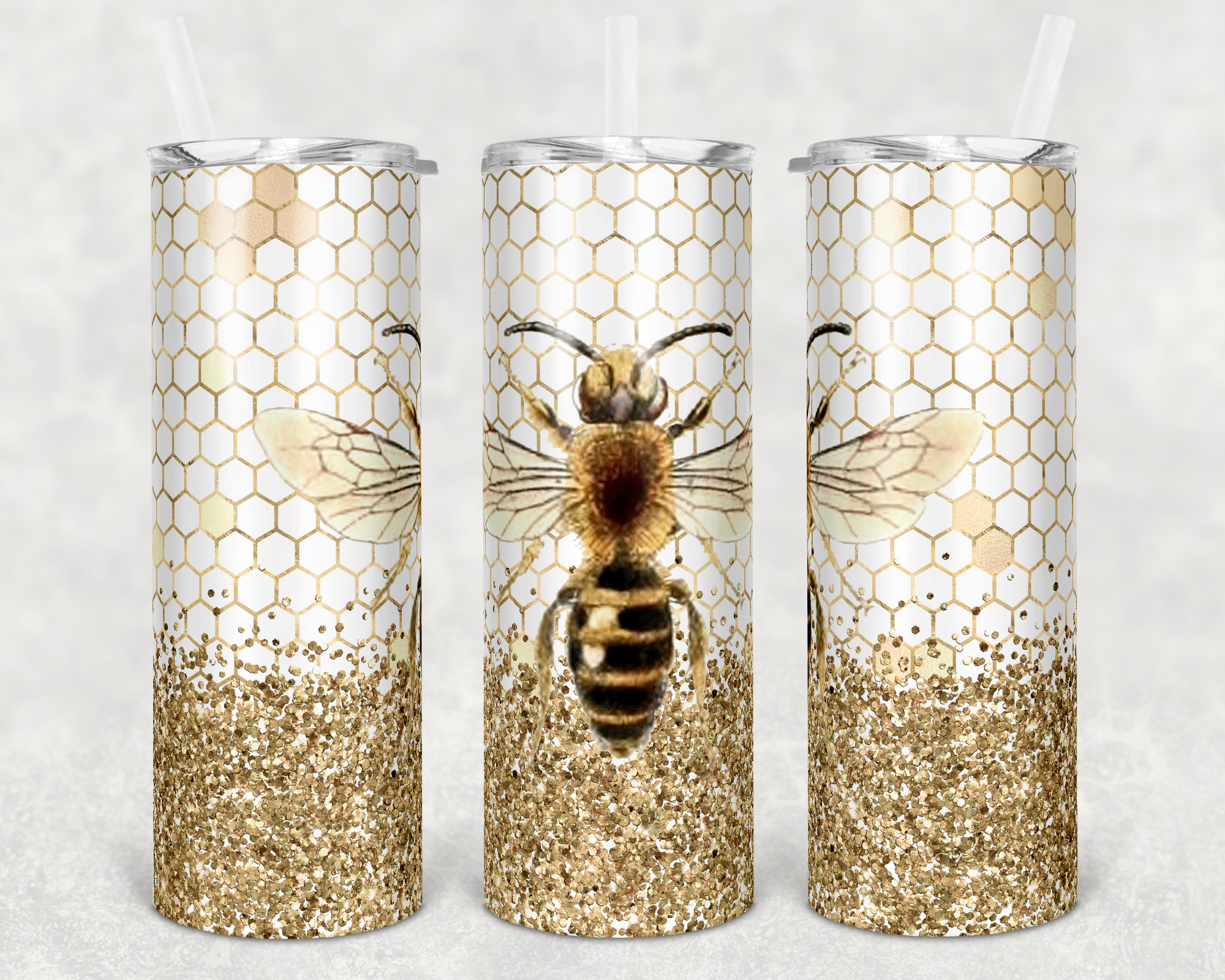 Faux Glitter Bee 20 oz Skinny Sublimation Tumbler