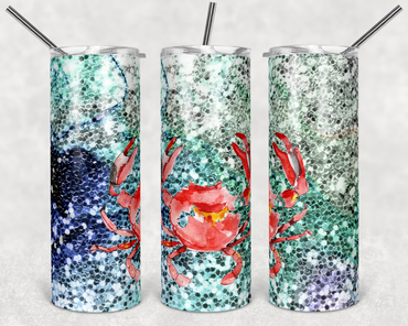 Faux Glitter Crab 20 oz Skinny Sublimation Tumbler