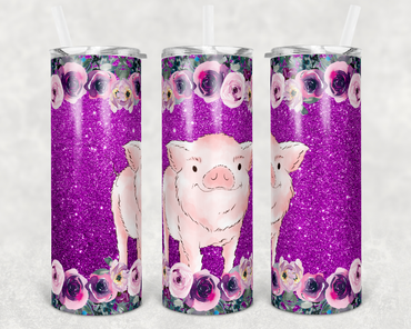 Faux Purple Glitter Pig 20 oz Skinny Sublimation Tumbler