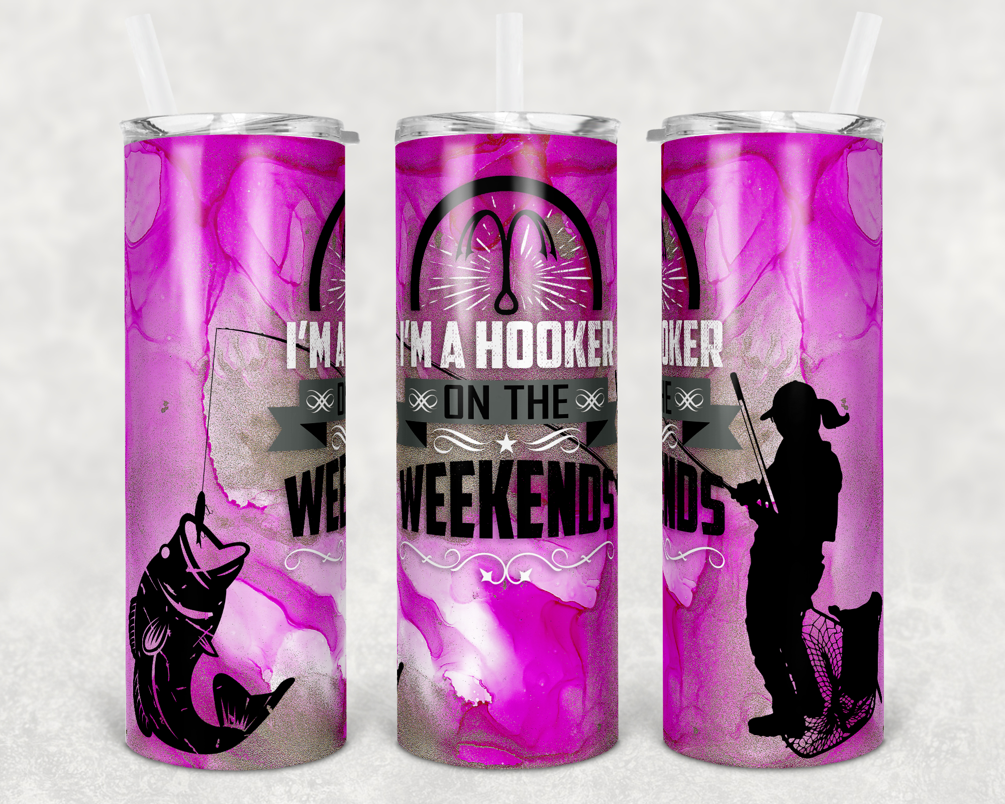 Purple I'm a Hooker on the Weekends Fishing 20 oz Skinny Sublimation Tumbler