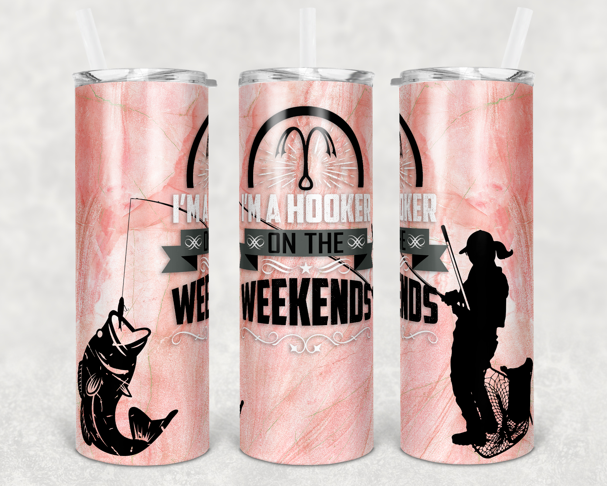 Peach I'm a Hooker on the Weekends Fishing 20 oz Skinny Sublimation Tumbler