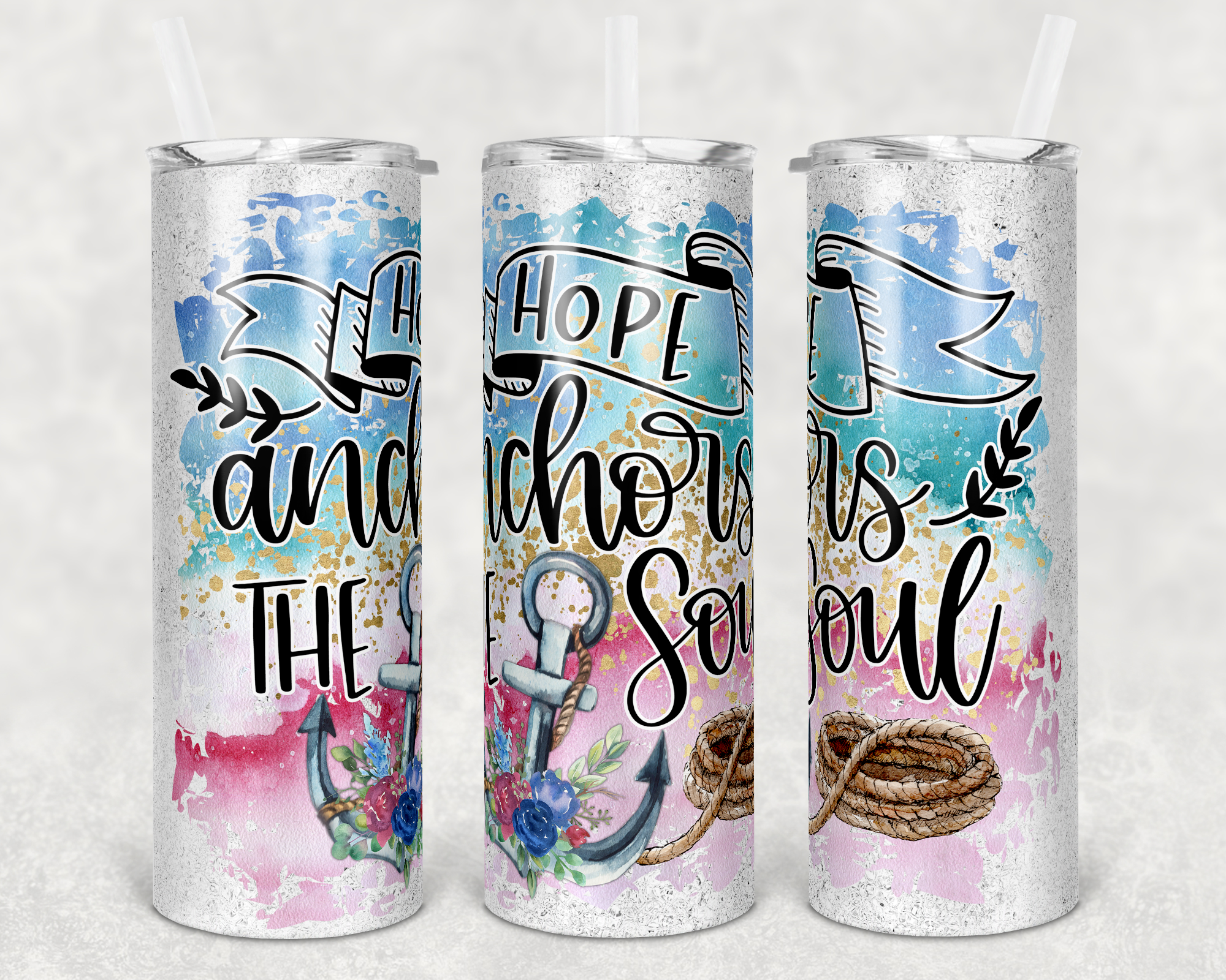 Hope Anchors the Soul White Background 20 oz Skinny Sublimation Tumbler