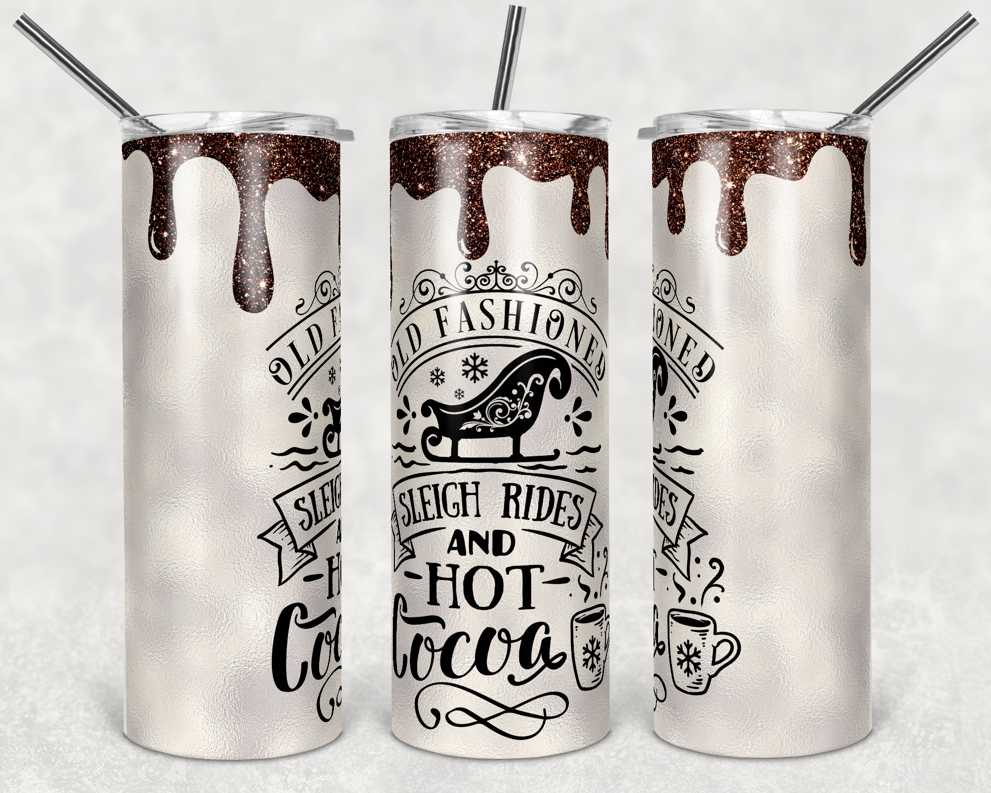 Old Fashioned Sleigh Rides and Hot Cocoa 20 oz Skinny Sublimation Tumbler