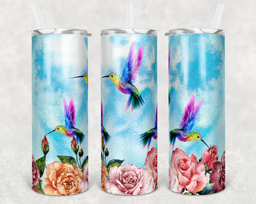 Hummingbird with Roses 20 oz Skinny Sublimation Tumbler